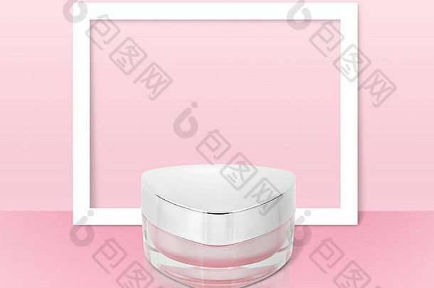 粉红色的三角形化妆品Jar纸框架背景