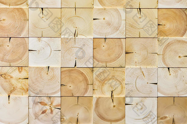 抽象方格图案，由不同的ecologik木制装饰瓷砖制成，自然木质纹理，为现代背景
