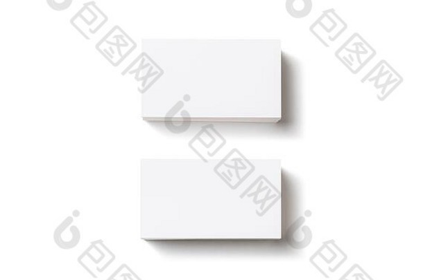 白色背景上带有柔和阴影的空白名片照片。用于设计演示和公文包。与剪切路径隔离。平铺。