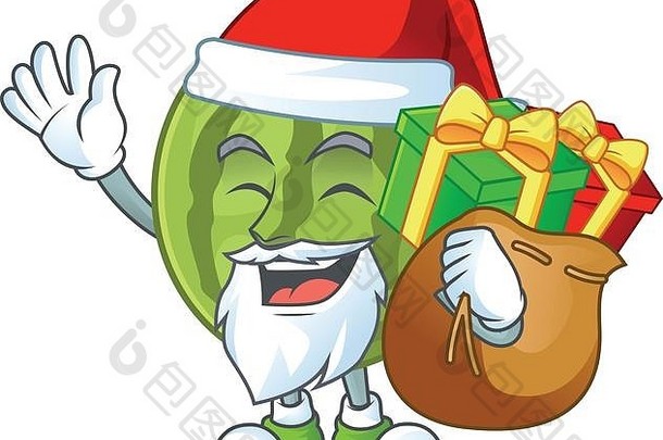 圣诞老人赠送西瓜字吉祥物，象征健康水果