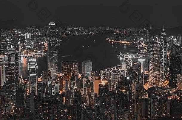 在香港香港城市晚上视图峰