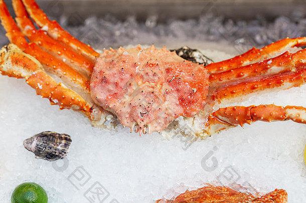 王蟹冰街食物节日概念海鲜快食物