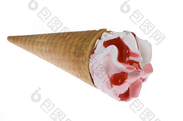 锥形冰淇淋休闲食品白色香草冷甜点甜点冷冻隔离草莓乳制品颜像