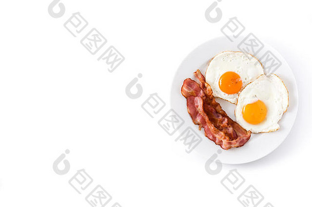炸鸡蛋培根早餐孤立的白色背景前视图Copyspace