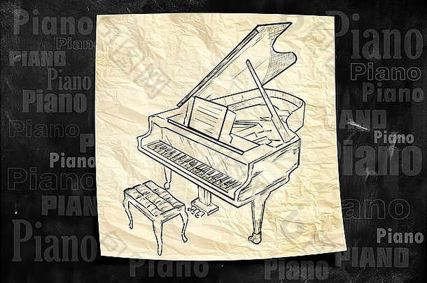 黑板音乐背景上的钢琴图纸