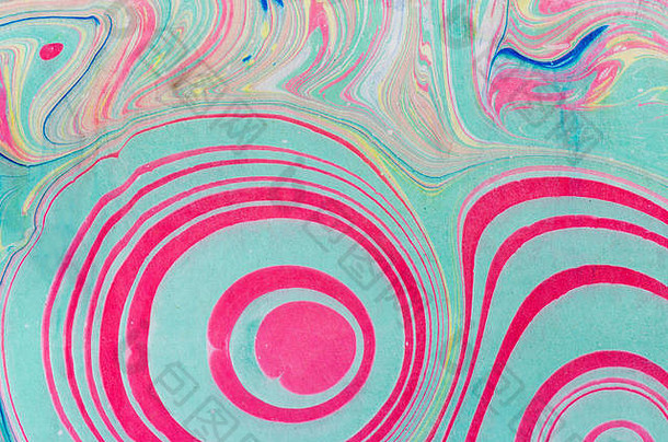 墨水大理石纹理埃布鲁手工制作的波背景卡夫纸表面独特的艺术插图液体大理石花纹纹理