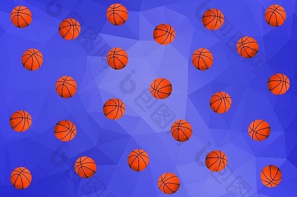 蓝色几何背景上的彩色锌元素复古篮球动画