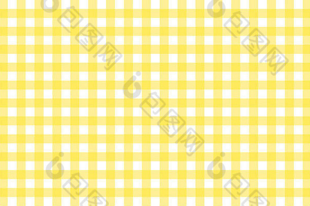 类似方格布的桌布，有香蕉黄色和白色的格子。白色背景下单一纯色的对称重叠条纹