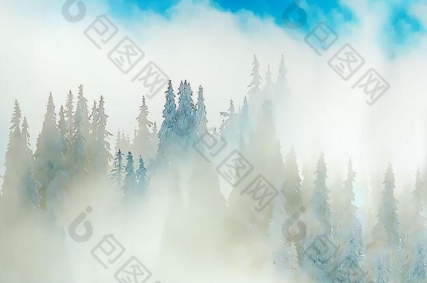 山雪景观雪覆盖树图形效果