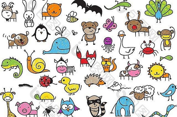 可爱儿童绘画风格动物系列