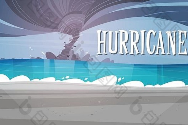 来自海洋的龙卷风飓风在海滩上风暴的景观水龙卷龙卷风自然灾害概念