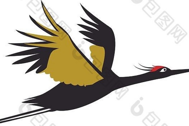 日本传统的鸟起重机羽毛飞行