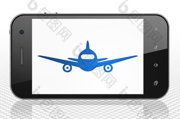 旅游理念：智能手机上显示飞机