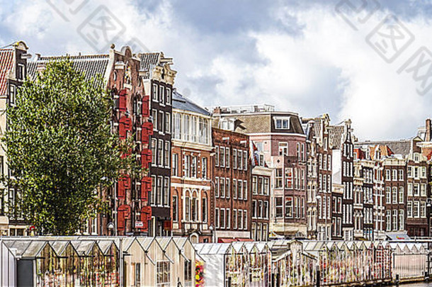 荷兰阿姆斯特丹布鲁门辛格尔运河沿线的历史建筑