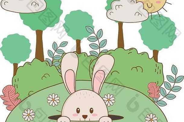 风景中的小兔子复活节角色