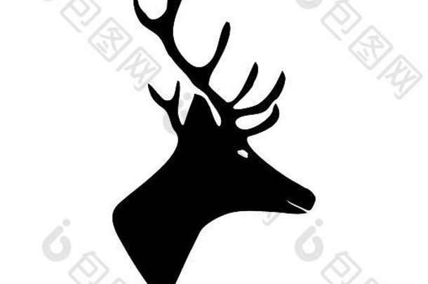 黑色的轮廓鹿插图孤立的背景