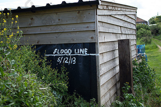 诺福克国王林恩布兰卡斯特2013年冬季风暴潮的洪水线标志，PE31