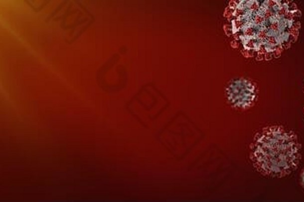 冠状病毒或2019冠状病毒疾病病毒3D医学插图渲染。危害公共卫生疾病。流行病概念，包括CDC公共领域要素。