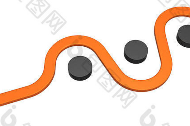 橙色符号箭头省略号，三维插图，水平，白色上方，孤立