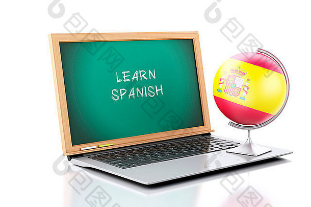 图像移动PC黑板学习西班牙语文本插图白色背景