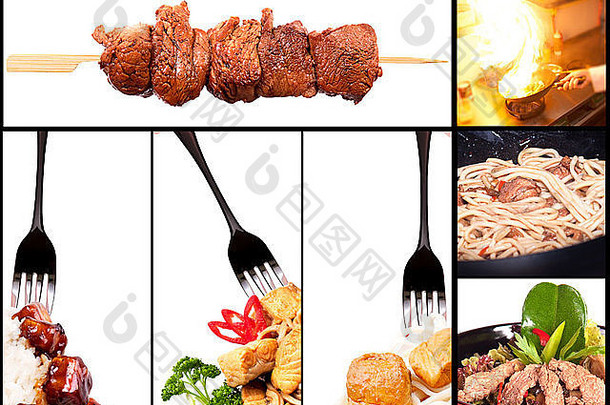 收集不同的肉类菜肴-烧烤，猪肉，牛肉，沙拉，沙爹，海鲜，鸡肉，面条