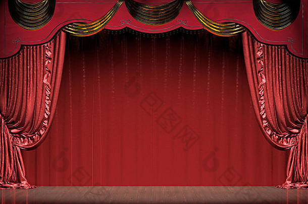 剧院阶段红色的窗帘剪裁路径插图