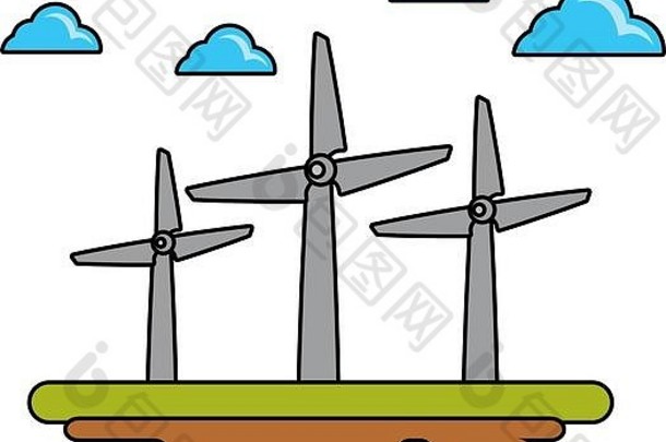 风力涡轮机地面动画