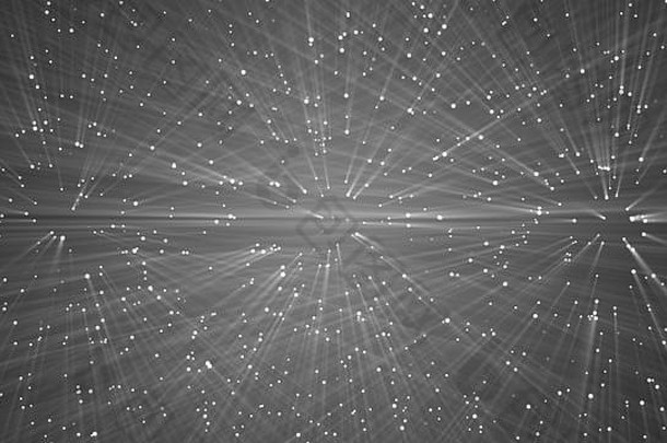 黑暗空间中的许多明亮光线，抽象的计算机生成背景，3D渲染