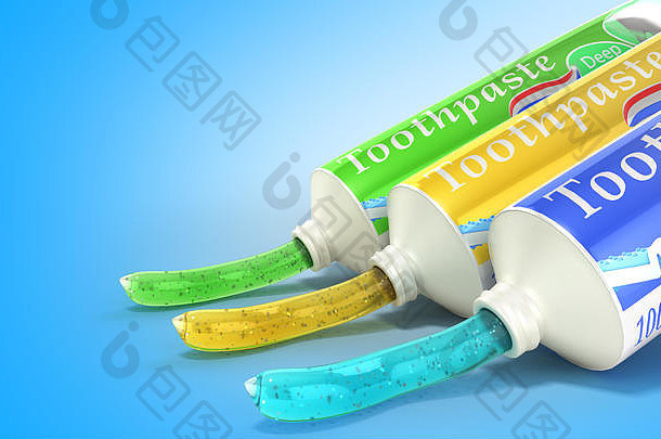现代概念设计管牙膏牙膏管渲染蓝色的