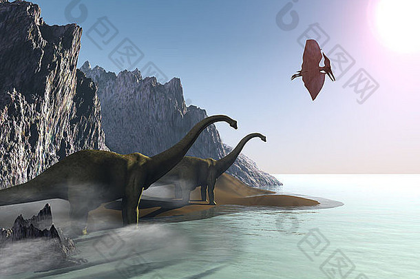 恐龙海岸喝水恐龙图像梁龙翼手龙