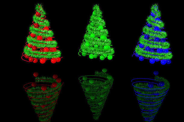 抽象螺旋形圣诞树。三维
