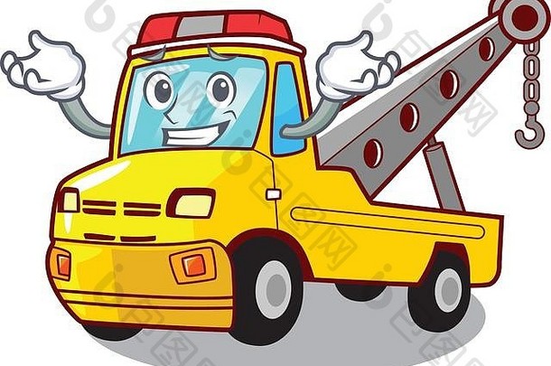 笑嘻嘻的卡车用吉祥物拖着车