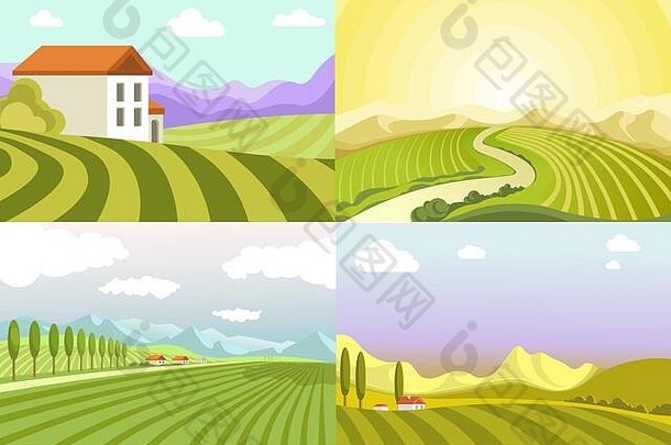 乡村景观、田野和农舍、乡村山谷