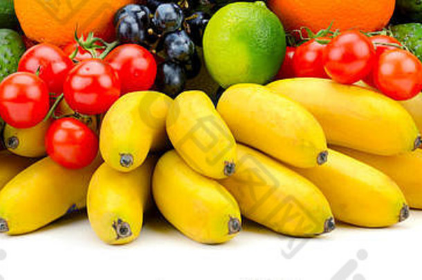 集合新鲜的水果蔬菜孤立的白色产品健康
