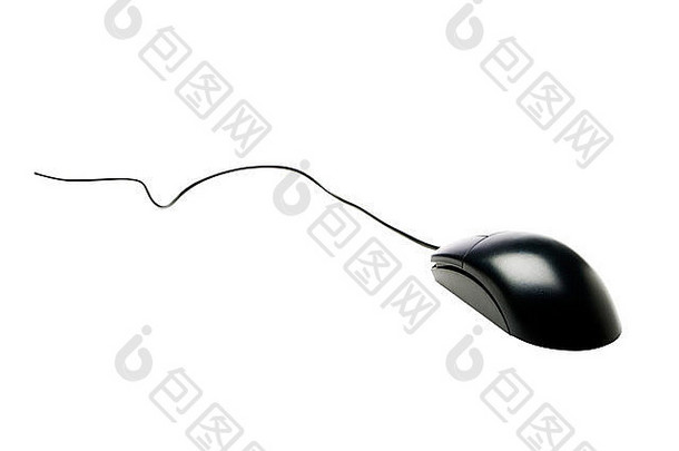 一个黑色的电脑鼠标，隔离在白色上