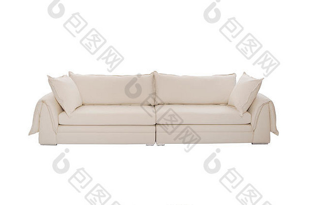 现代沙发米色织物孤立的白色背景
