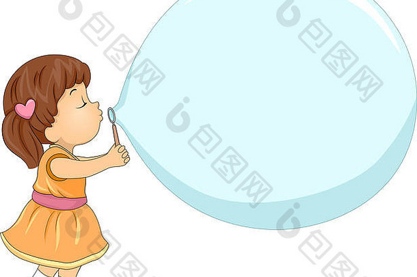 一个小女孩制作巨大肥皂泡的插图