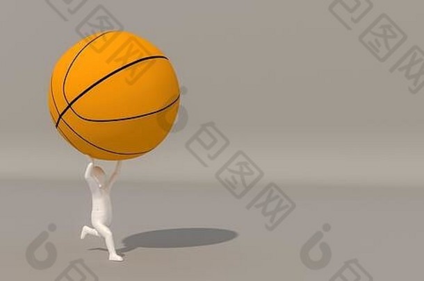 3d illustrator一组灰色背景上的运动符号，3d渲染篮球运动。包括一个选择路径。