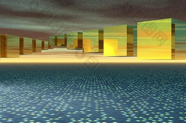 计算机生成的图像-在抽象背景上悬停的立方体
