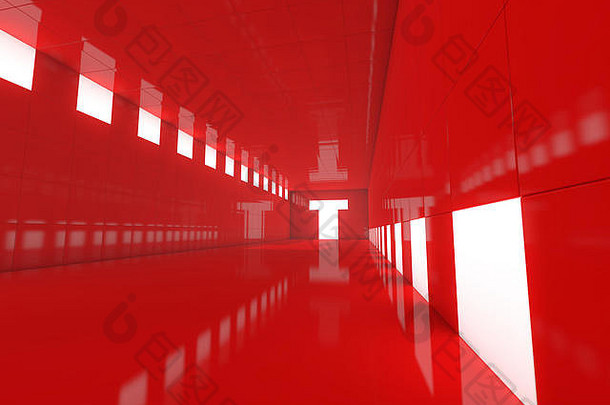 抽象的现代建筑背景，空旷的室内空间。三维渲染