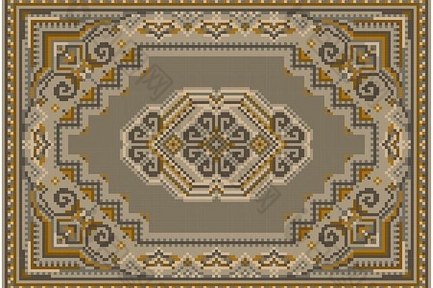 古董豪华的地毯米色棕色（的）阴影模式米色场中心