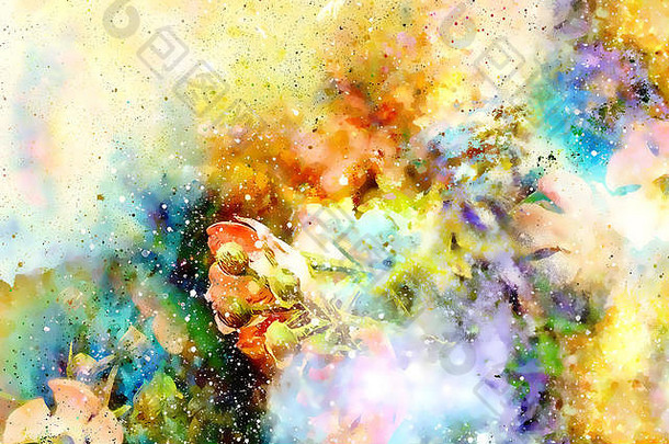 宇宙空间花颜色星系背景电脑拼贴画