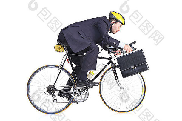 商人西装公文包骑自行车