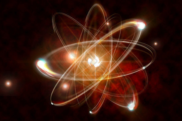 核能图像中原子<strong>粒子</strong>的特写插图