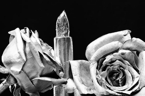 微光口红难看的东西美时尚孤立的黑色的古董复古的设计财富丰富魅力金属口红金属化古董装饰化妆艺术银玫瑰花