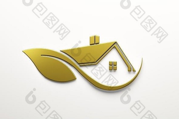 黄金房地产标志。三维渲染插图