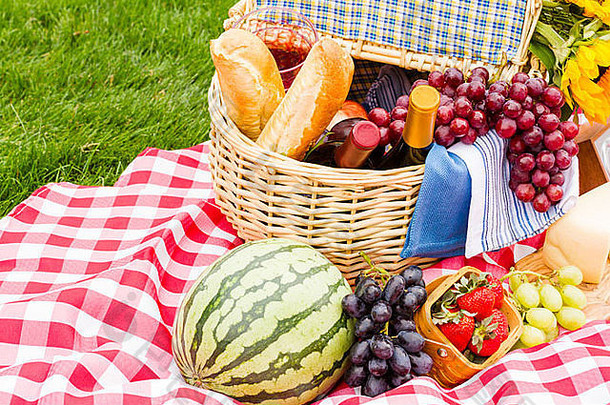 夏天野餐篮子食物公园