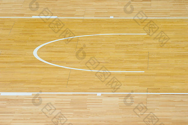 木质地板排球、篮球、羽毛球、五人制足球、手球场，具有灯光效果运动大厅的木质地板，木质地板上有标线