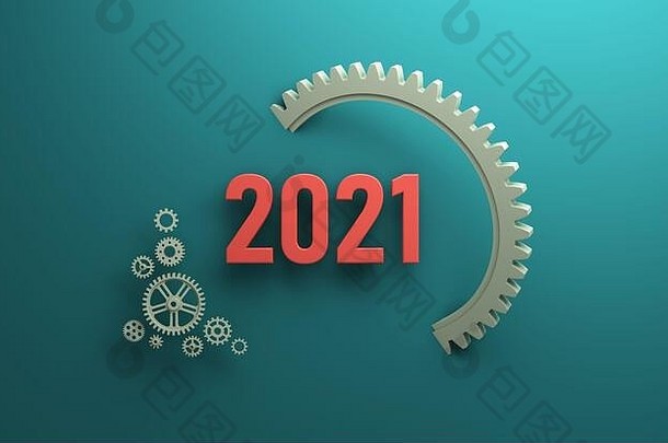 新年2021齿轮创意设计理念- 3D渲染图像