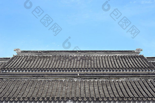 中国苏州古城的传统中国屋顶